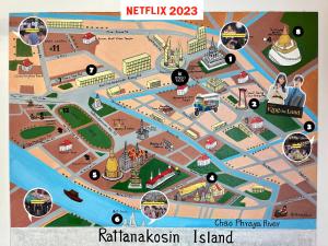 a map of rahimitz island with attractions at Dinsomon Hotel in Bangkok