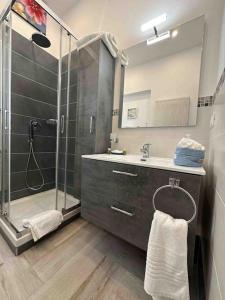W łazience znajduje się prysznic i umywalka. w obiekcie Family Flat near Metro A w Rzymie