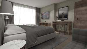 uma representação de um quarto com uma cama e um bar em Seatown Residence Trabzon em Yomra