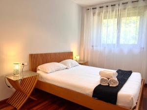 里亞爾普的住宿－Apartament Els Raiers，一间卧室设有一张大床和窗户