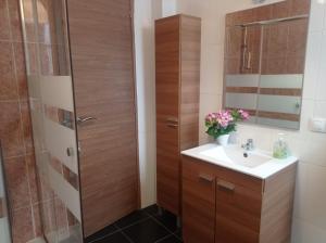 a bathroom with a sink and a shower at Alojamiento Oviedo 2 con parking in Oviedo +30 photos