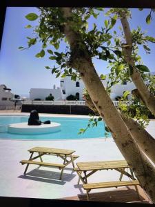 Bazén v ubytování Appart Cosy vue piscine, wifi, à 500 m plage nebo v jeho okolí