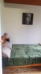 1 cama con edredón verde en un dormitorio en Gite de l'école 