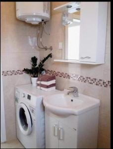 a bathroom with a washing machine and a sink at Apartments Marko Maros in Kotor