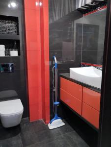een badkamer met een toilet en een wastafel bij Apartament studio in Głogów