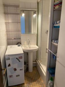 uma pequena casa de banho com um lavatório e um lavatório em Appartement lumineux Vue montagne Centre Grenoble em Grenoble