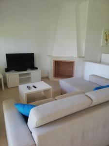 sala de estar con 2 sofás y TV en Villa V2 V en Olhos de Água