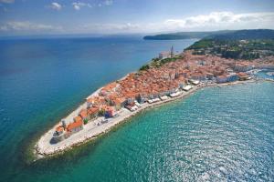 an aerial view of a small island in the water at Apartma Lavanda Istriana in Pobegi +27 photos