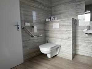 La salle de bains est pourvue de toilettes et d'un lavabo. dans l'établissement Hameau Les Gaties, à Saint-Germain-des-Champs