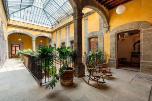 an indoor courtyard with chairs and plants in a building at Amazing loft w/ terrace in Mexico City Downtown in Mexico City