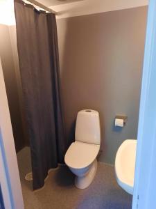a bathroom with a toilet and a sink at Mäshult Kurs & Lägergård in Skällinge