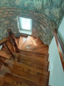 an overhead view of a wooden staircase with a window at Villa Latanya in Dalaman