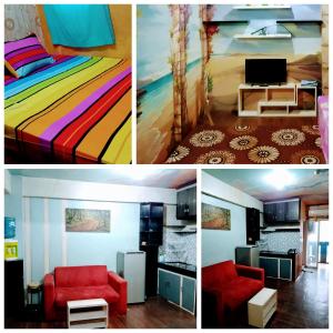 un collage de trois photos d'une chambre dans l'établissement Ipol property, à Cisalak