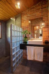 a bathroom with a sink and a mirror at Cabana no Campo Caminho do Salto Ventoso in Farroupilha