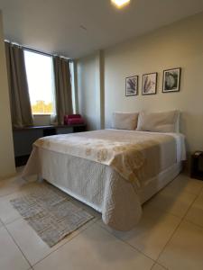 1 dormitorio con 1 cama blanca grande y ventana en Delú Residences en Alto Paraíso de Goiás