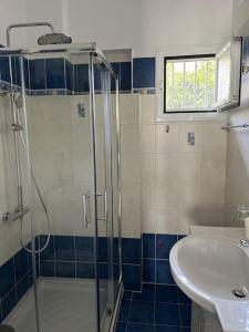 a bathroom with a shower and a sink at Seas the Day in Preveza