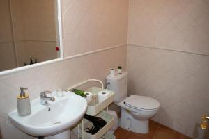 een badkamer met een wastafel, een toilet en een spiegel bij Apartamento Deluxe Candeleda in Candeleda