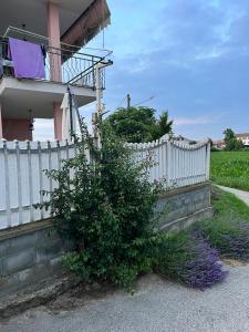 un cespuglio vicino a una recinzione bianca accanto a una casa di Villa Pia a Casalgrasso