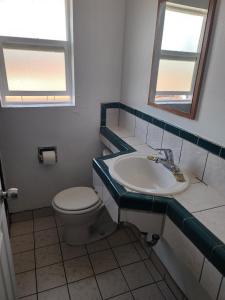 a bathroom with a toilet and a sink at Nights Inn Motel in Oakland