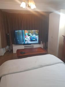 a bedroom with a bed and a tv in a room at Family Lodge, Princess Lodge, Executive Lodge, Master's Lodge in Seven Kings