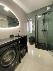 a bathroom with a washing machine and a shower at Grands T2 Cours Napoleon in Ajaccio