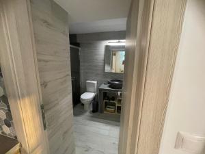 a bathroom with a toilet and a sink at Coco Luxury Apartments in Poros