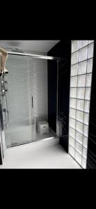 ein Bad mit einer Glasdusche und einem WC in der Unterkunft Nadide sokak daire4 dublex in Istanbul