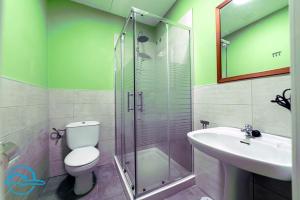 a bathroom with a shower and a toilet and a sink at La Violeta Home in Puerto de la Cruz