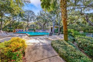 a swimming pool with chairs and a palm tree at Captains Court 1019 in Fernandina Beach
