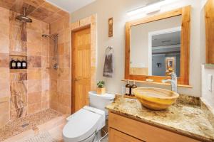 uma casa de banho com um lavatório, um WC e um chuveiro em 2 King Beds, Mountain Views! The Hummingbird House em Phoenix