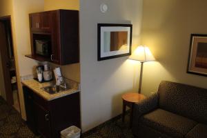 Habitación de hotel con sofá, lavabo y lámpara en Holiday Inn Express Hotel & Suites Starkville, an IHG Hotel, en Starkville