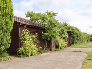 a building with a tree growing on the side of it at Meols Holiday Lodge in Wirral