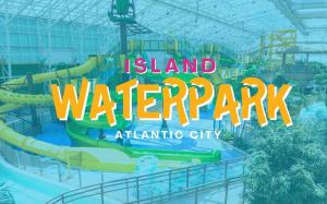 an island water park atatlantic city with the island water park logo at 2BR 3BA Beachfront Condo CozySuites at Showboat in Atlantic City