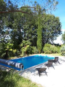 una gran piscina con 2 sillas al lado en GITES DU MOULIN A VENT, en Le Buisson de Cadouin