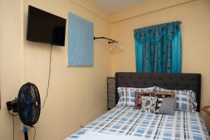 a bedroom with a bed with a television on the wall at PRI Guest House in Arnos Vale