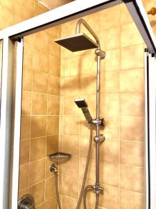 uma casa de banho com uma cabeça de chuveiro em SIMPLY-THE-BEST-Ferienwohnung-mit-Pool-Sauna-Schwimmbad-bis-6-Personen em Hauzenberg