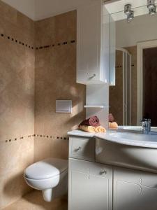 bagno con lavandino, servizi igienici e specchio di La reis entursuo a Frassino
