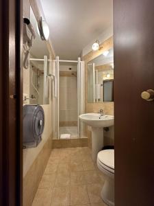 een badkamer met een toilet, een wastafel en een douche bij Hotel Il Papavero in Rome