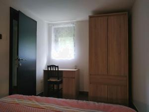 Sunger的住宿－Apartman Srna - Gorski kotar，一间卧室配有一张床、一张书桌和一个窗户。