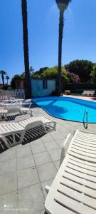 uma piscina com espreguiçadeiras e uma piscina em Casa Lucia em Cupra Marittima