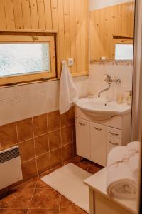 W łazience znajduje się umywalka i lustro. w obiekcie Chata MINERAL w mieście Kováčová