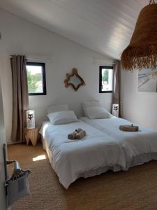 a bedroom with two beds and two windows at LOCATIONS NOS ILES in Saint-Jean-de-Monts +52 photos
