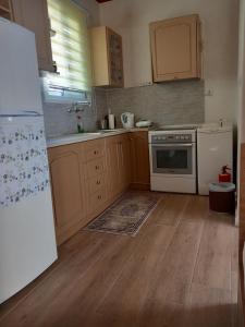 una cucina con frigorifero bianco e piano cottura di Casa Fare a Kalamáta