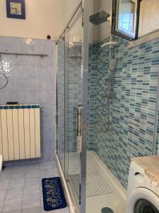 baño con ducha y puerta de cristal en IL Lago dei sogni, en Posta Fibreno