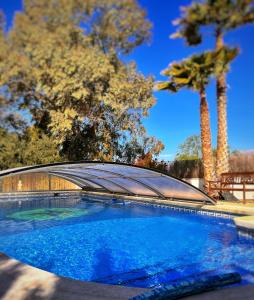 uma piscina num parque com palmeiras em Sport2Relax Sportsflat Cabeço d'Or em Busot