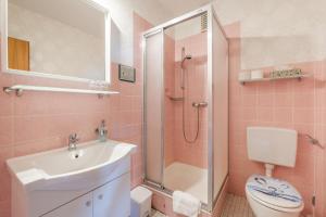 a bathroom with a sink and a shower and a toilet at Berghotel Hohegeiß in Hohegeiß