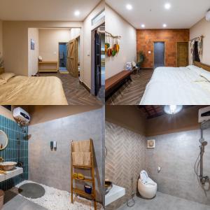 順化的住宿－Hiên Cát homestay，一间酒店客房 - 带一张床和一间浴室