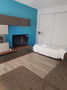 1 dormitorio con 1 cama y TV de pantalla plana en Apartamentos La Encarnación I, en Los Alcázares