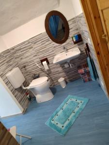 een badkamer met een toilet, een wastafel en een spiegel bij La nuvola 2 in Sagliano Micca