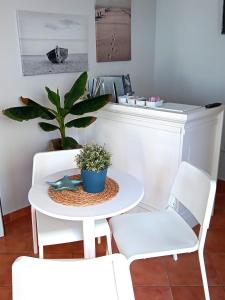 里喬內的住宿－Residence Marlin，桌子和两把椅子上,上面有植物